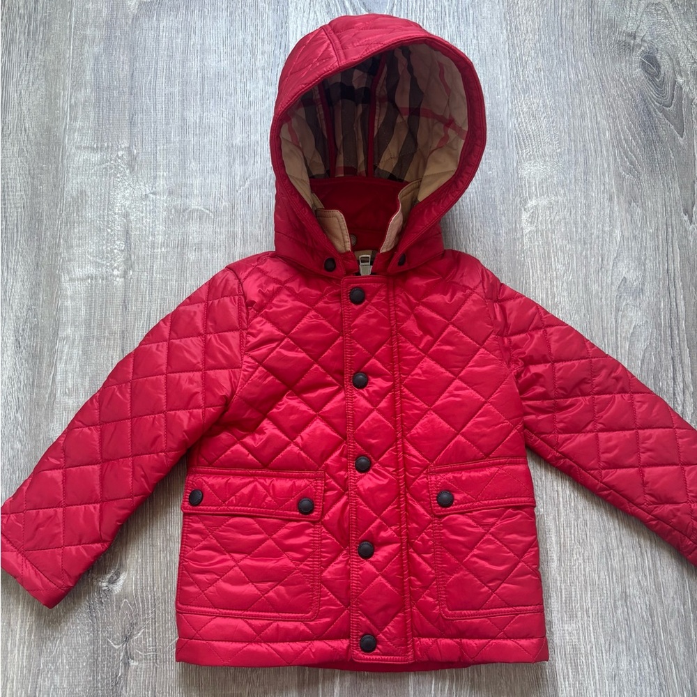 BURBERRY Toddler quilted red Jacket size 18 M